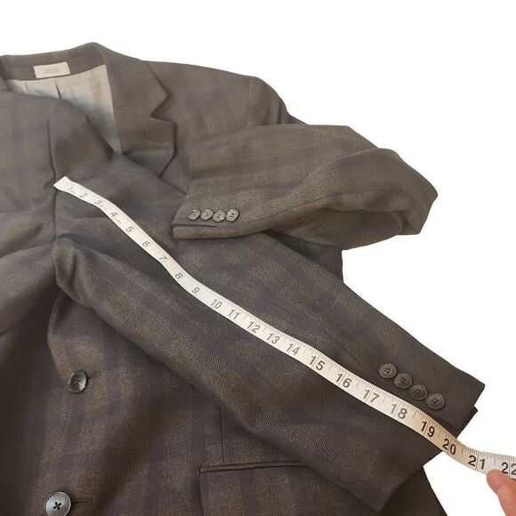 JF J. Ferrar Slim Fit Suit Jacket Sport Coat Gingham Pattern Dark‎ Gray/Blue Men - Picture 7 of 15